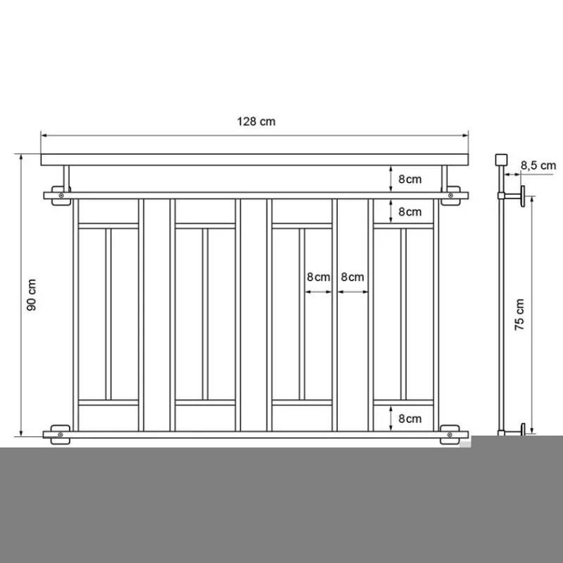 Französischer Balkon Silber 90x128 cm mit 4 Füllelementen, Holzoptik aus Edelstahl-ECD Germany Hot