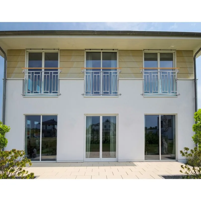 Französischer Balkon Silber 90x128 cm mit 4 Füllelementen, Holzoptik aus Edelstahl-ECD Germany Hot