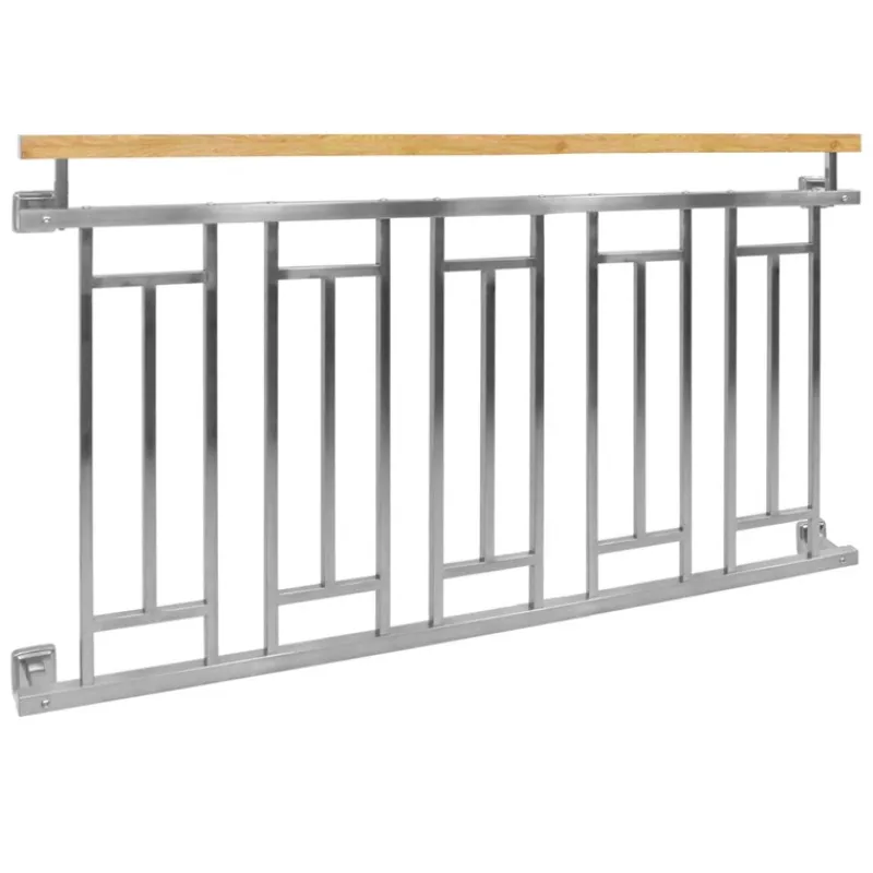 Französischer Balkon Silber 90x156 cm mit 5 Füllelementen, Holzoptik aus Edelstahl-ECD Germany New
