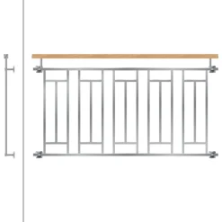 Französischer Balkon Silber 90x156 cm mit 5 Füllelementen, Holzoptik aus Edelstahl-ECD Germany New
