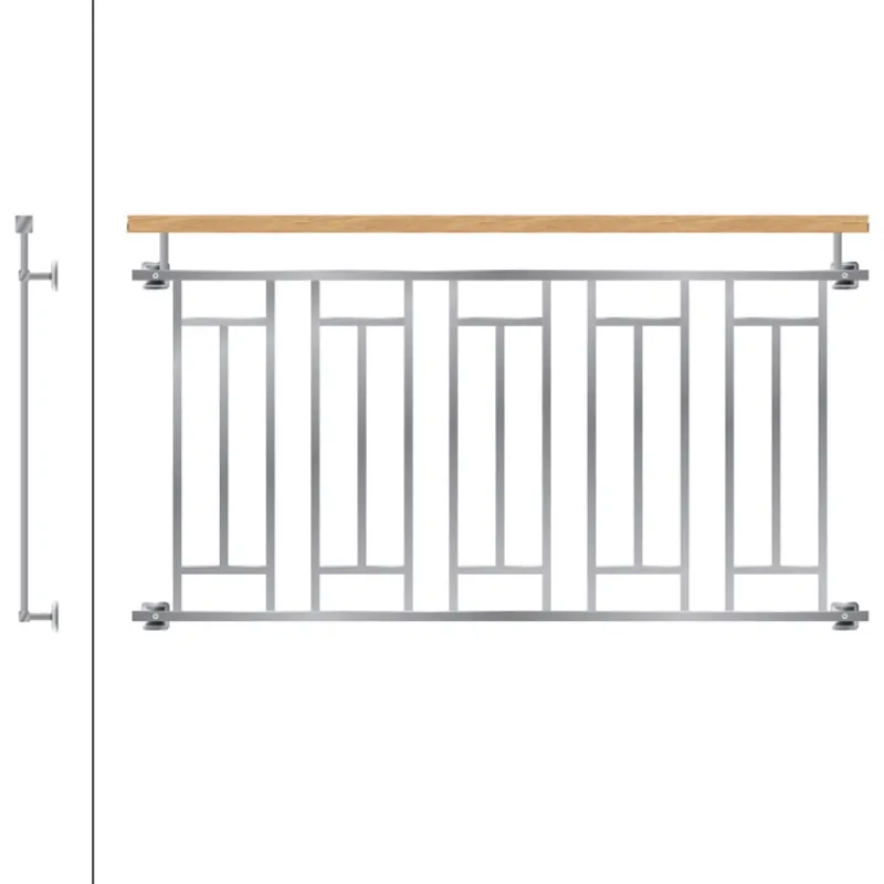 Französischer Balkon Silber 90x156 cm mit 5 Füllelementen, Holzoptik aus Edelstahl-ECD Germany New