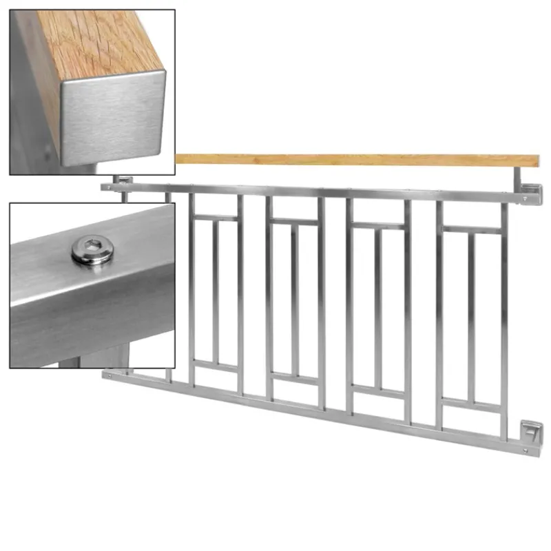 Französischer Balkon Silber 90x156 cm mit 5 Füllelementen, Holzoptik aus Edelstahl-ECD Germany New