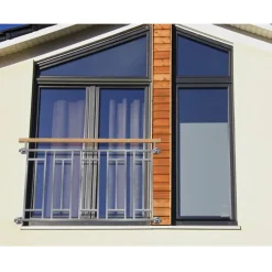 Französischer Balkon Silber 90x156 cm mit 5 Füllelementen, Holzoptik aus Edelstahl-ECD Germany New