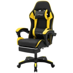 Gaming Stuhl mit Fußstütze und Armlehne Schwarz-Gelb, aus Kunstleder ML-Design-ECD Germany Outlet