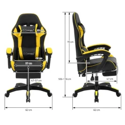 Gaming Stuhl mit Fußstütze und Armlehne Schwarz-Gelb, aus Kunstleder ML-Design-ECD Germany Outlet