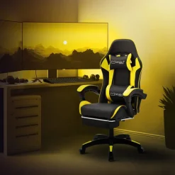 Gaming Stuhl mit Fußstütze und Armlehne Schwarz-Gelb, aus Kunstleder ML-Design-ECD Germany Outlet