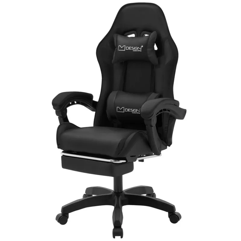 Gaming Stuhl mit Fußstütze und Armlehne Schwarz, aus Kunstleder ML-Design-ECD Germany Sale