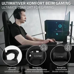 Gaming Stuhl mit Fußstütze und Armlehne Schwarz, aus Kunstleder ML-Design-ECD Germany Sale