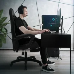 Gaming Stuhl mit Fußstütze und Armlehne Schwarz, aus Kunstleder ML-Design-ECD Germany Sale