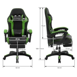 Gaming Stuhl mit Fußstütze und Armlehne Schwarz-Grün, aus Kunstleder ML-Design-ECD Germany Best