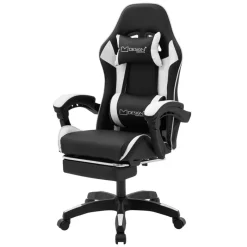 Gaming Stuhl mit Fußstütze und Armlehne Schwarz-Weiß, aus Kunstleder ML-Design-ECD Germany