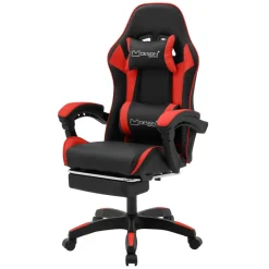 Gaming Stuhl mit Fußstütze und Armlehne Schwarz-Rot, aus Kunstleder ML-Design-ECD Germany Outlet