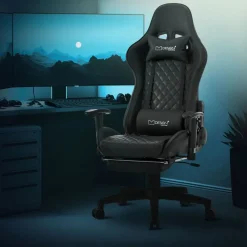 Gamingstuhl mit ausziehbarer Fußstütze 2D Armlehne Schwarz aus Kunstleder ML-Design-ECD Germany Discount