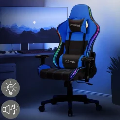 Gamingstuhl mit RGB Beleuchtung & Bluetoothboxen Schwarz/Blau aus Kunstleder ML-Design-ECD Germany Hot