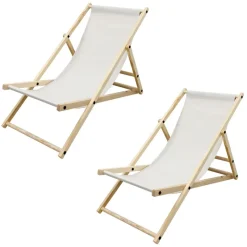 Gartenliege Holz 2er Set Beachstuhl klappbarer Strandstuhl Strandliege Campingliege Sonnenliege Beige Klappliegestuhl Relaxliege-ECD Germany Best