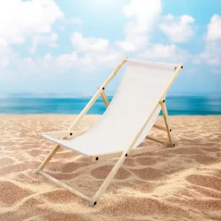 Gartenliege Holz 2er Set Beachstuhl klappbarer Strandstuhl Strandliege Campingliege Sonnenliege Beige Klappliegestuhl Relaxliege-ECD Germany Best