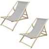 Gartenliege Holz 2er Set Beachstuhl klappbarer Strandstuhl Strandliege Campingliege Sonnenliege Hellgrau Klappliegestuhl Relaxliege-ECD Germany Sale