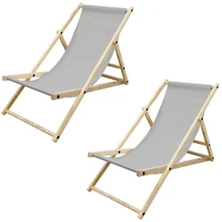 Gartenliege Holz 2er Set Beachstuhl klappbarer Strandstuhl Strandliege Campingliege Sonnenliege Hellgrau Klappliegestuhl Relaxliege-ECD Germany Sale