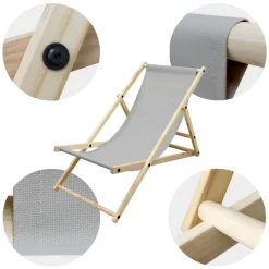 Gartenliege Holz 2er Set Beachstuhl klappbarer Strandstuhl Strandliege Campingliege Sonnenliege Hellgrau Klappliegestuhl Relaxliege-ECD Germany Sale
