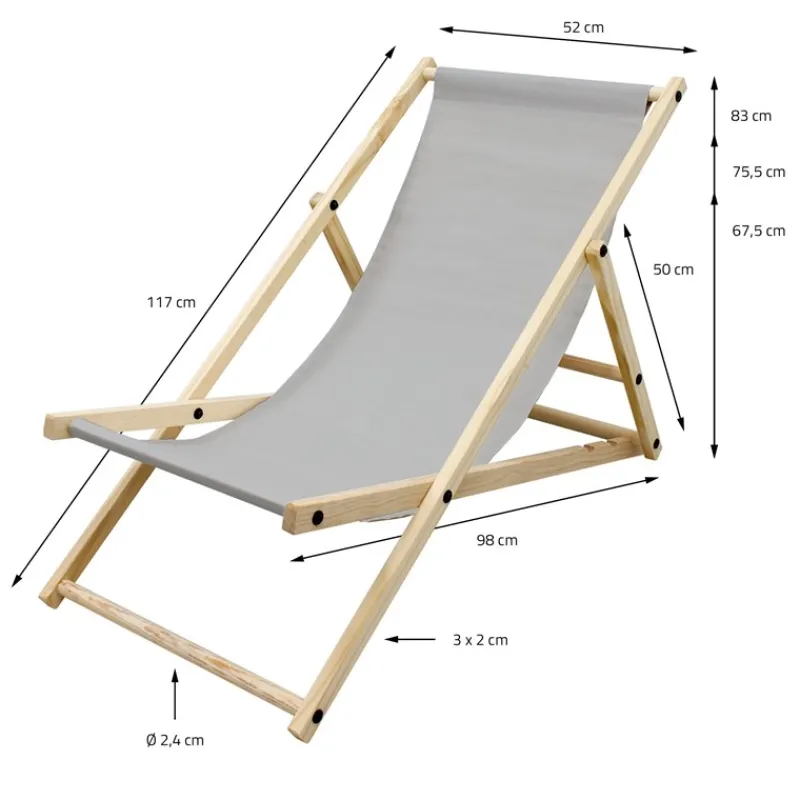 Gartenliege Holz 2er Set Beachstuhl klappbarer Strandstuhl Strandliege Campingliege Sonnenliege Hellgrau Klappliegestuhl Relaxliege-ECD Germany Sale
