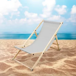 Gartenliege Holz 2er Set Beachstuhl klappbarer Strandstuhl Strandliege Campingliege Sonnenliege Hellgrau Klappliegestuhl Relaxliege-ECD Germany Sale