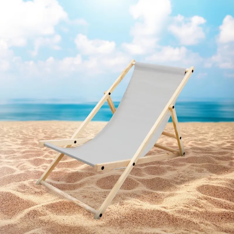 Gartenliege Holz 2er Set Beachstuhl klappbarer Strandstuhl Strandliege Campingliege Sonnenliege Hellgrau Klappliegestuhl Relaxliege-ECD Germany Sale