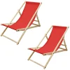 Gartenliege Holz 2er Set Beachstuhl klappbarer Strandstuhl Strandliege Campingliege Sonnenliege Rot Klappliegestuhl Relaxliege-ECD Germany Discount