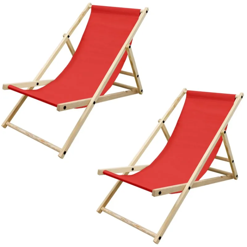 Gartenliege Holz 2er Set Beachstuhl klappbarer Strandstuhl Strandliege Campingliege Sonnenliege Rot Klappliegestuhl Relaxliege-ECD Germany Discount