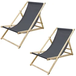 Gartenliege Holz 2er Set Beachstuhl klappbarer Strandstuhl Strandliege Campingliege Sonnenliege Anthrazit Klappliegestuhl Relaxliege-ECD Germany Sale