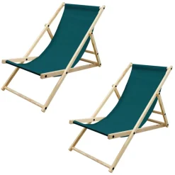 Gartenliege Holz 2er Set Beachstuhl klappbarer Strandstuhl Strandliege Campingliege Sonnenliege Dunkelgrün Klappliegestuhl Relaxliege-ECD Germany Discount
