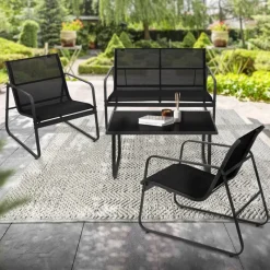Gartenmöbel Set Loungegarnitur 4-Teilig Schwarz aus Stahl und Textil ML-Design-ECD Germany Online