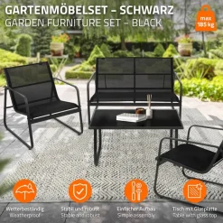 Gartenmöbel Set Loungegarnitur 4-Teilig Schwarz aus Stahl und Textil ML-Design-ECD Germany Online