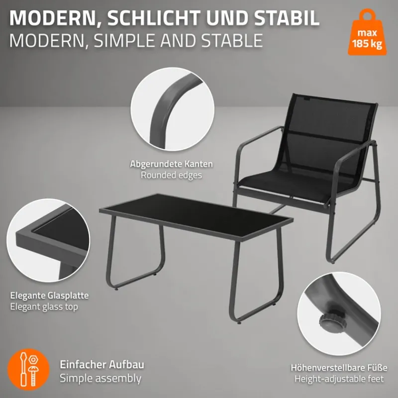 Gartenmöbel Set Loungegarnitur 4-Teilig Schwarz aus Stahl und Textil ML-Design-ECD Germany Online
