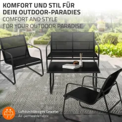 Gartenmöbel Set Loungegarnitur 4-Teilig Schwarz aus Stahl und Textil ML-Design-ECD Germany Online