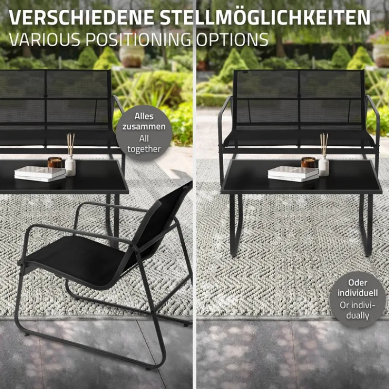 Gartenmöbel Set Loungegarnitur 4-Teilig Schwarz aus Stahl und Textil ML-Design-ECD Germany Online