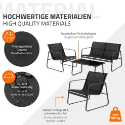 Gartenmöbel Set Loungegarnitur 4-Teilig Schwarz aus Stahl und Textil ML-Design-ECD Germany Online