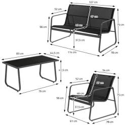 Gartenmöbel Set Loungegarnitur 4-Teilig Schwarz aus Stahl und Textil ML-Design-ECD Germany Online