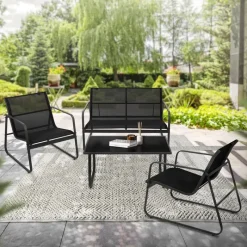 Gartenmöbel Set Loungegarnitur 4-Teilig Schwarz aus Stahl und Textil ML-Design-ECD Germany Online
