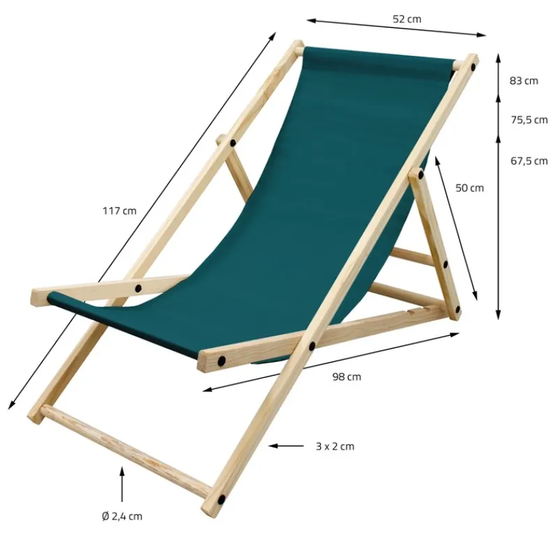 Gartenstuhl Strandliege Liegestuhl Sonnenliege Dunkelgrün aus Holz klappbar-ECD Germany
