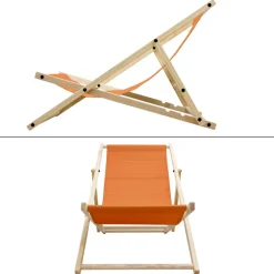 Gartenstuhl Strandliege Liegestuhl Sonnenliege Orange aus Holz klappbar-ECD Germany Discount