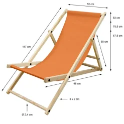 Gartenstuhl Strandliege Liegestuhl Sonnenliege Orange aus Holz klappbar-ECD Germany Discount