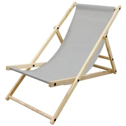 Gartenstuhl Strandliege Liegestuhl Sonnenliege Hellgrau aus Holz klappbar-ECD Germany Clearance