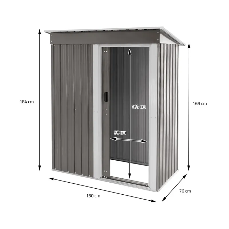 Gerätehaus 150x184x76 cm Hellgrau aus Metall ML-Design-ECD Germany Hot