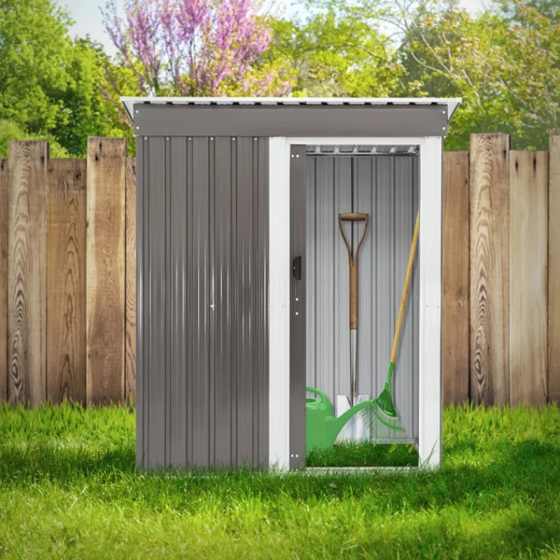 Gerätehaus 150x184x76 cm Hellgrau aus Metall ML-Design-ECD Germany Hot