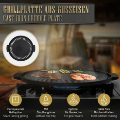 Grillplatte mit zwei Griffen Ø 32 cm aus Gusseisen BBQ#BOSS-ECD Germany New
