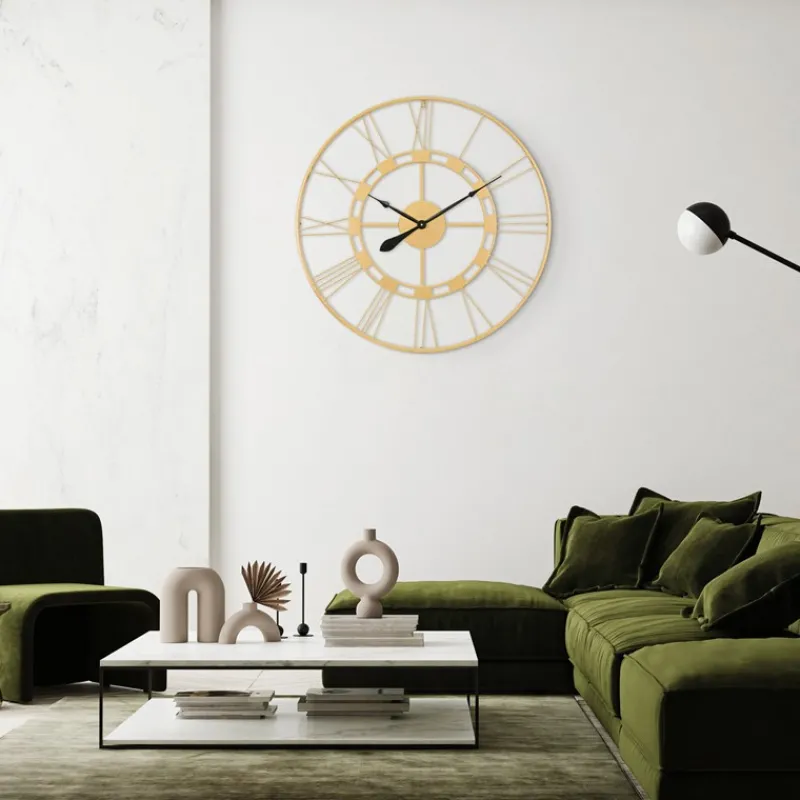 Große Wanduhr Ø 85 cm Altgold aus Eisen mit römischen Ziffern WOMO-Design-ECD Germany Sale