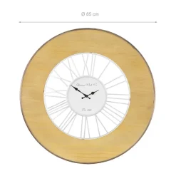 Große Wanduhr Ø 85 cm Weiß/Natur aus Holz mit römischen Ziffern WOMO-Design-ECD Germany New