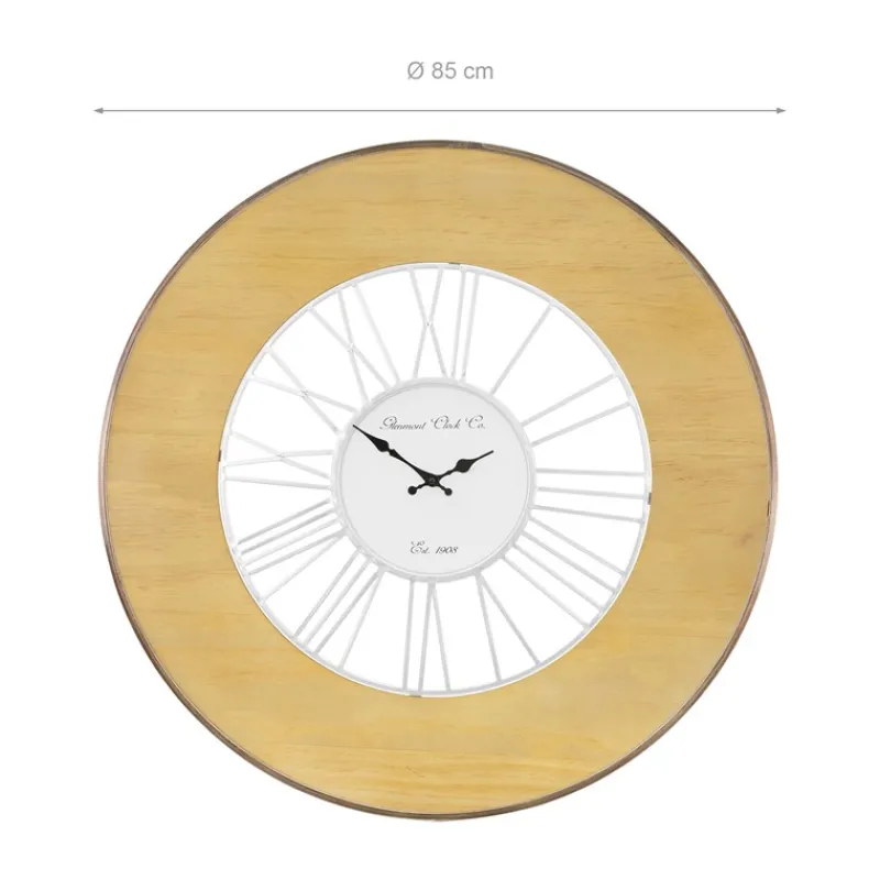 Große Wanduhr Ø 85 cm Weiß/Natur aus Holz mit römischen Ziffern WOMO-Design-ECD Germany New