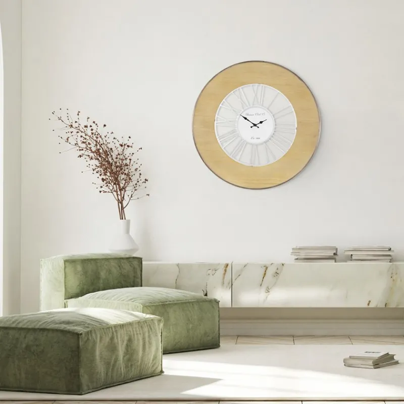 Große Wanduhr Ø 85 cm Weiß/Natur aus Holz mit römischen Ziffern WOMO-Design-ECD Germany New