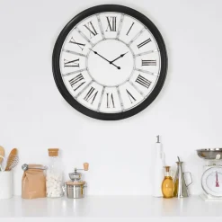 Große Wanduhr Ø 71 cm Weiß/Schwarz aus Holz mit römischen Ziffern WOMO-Design-ECD Germany Hot